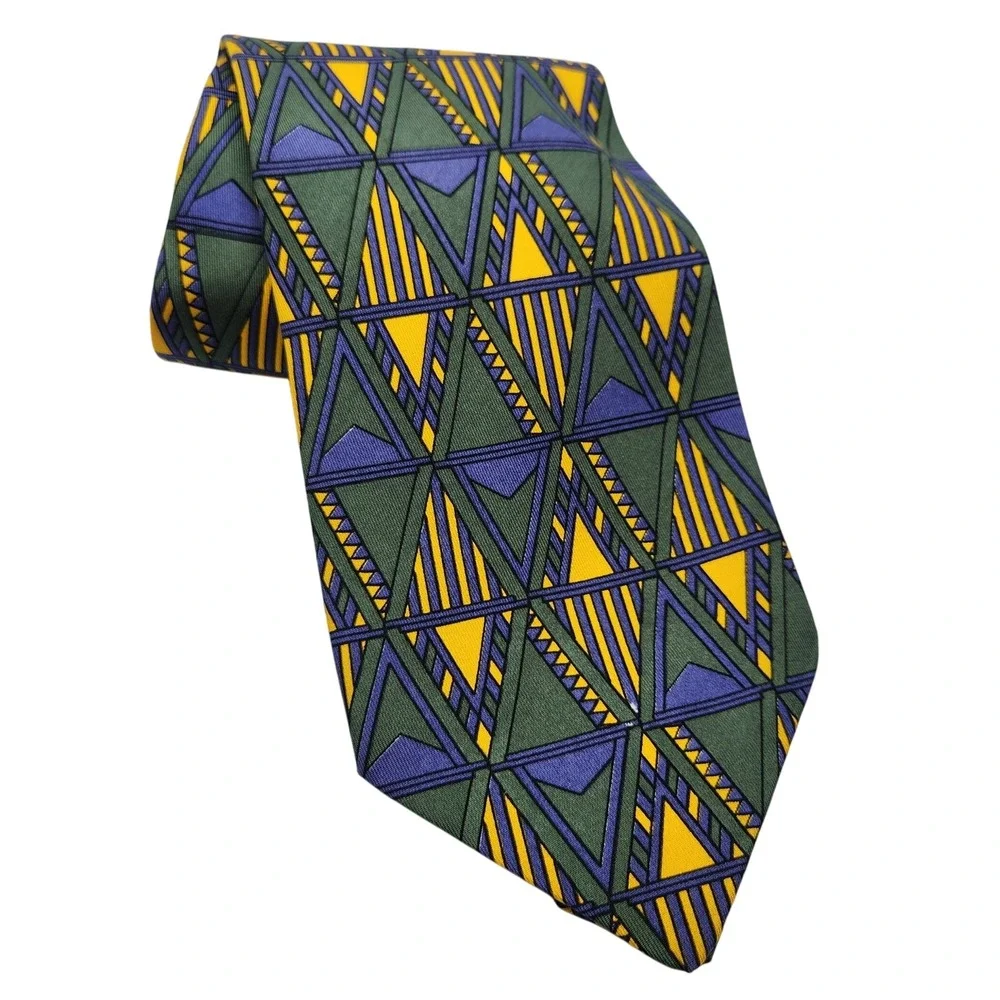 Etro Milano Silk Tie Geometric Yellow Green Purple Made in Italy Business Casual